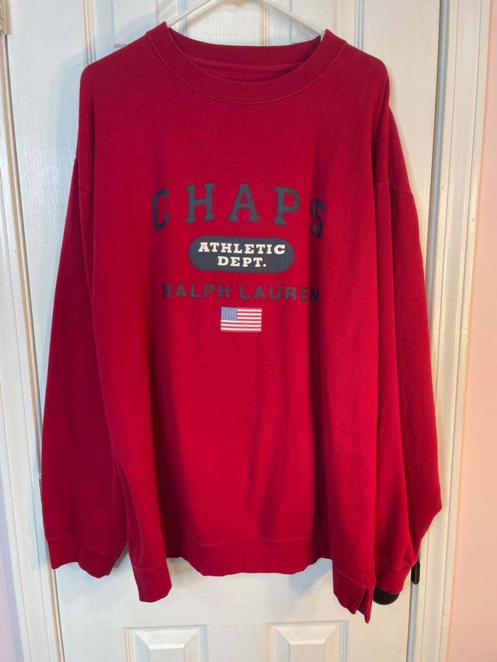 Vintage Chaps Men’s Red Crewneck Sweatshirt with Athletic Dept. Logo.